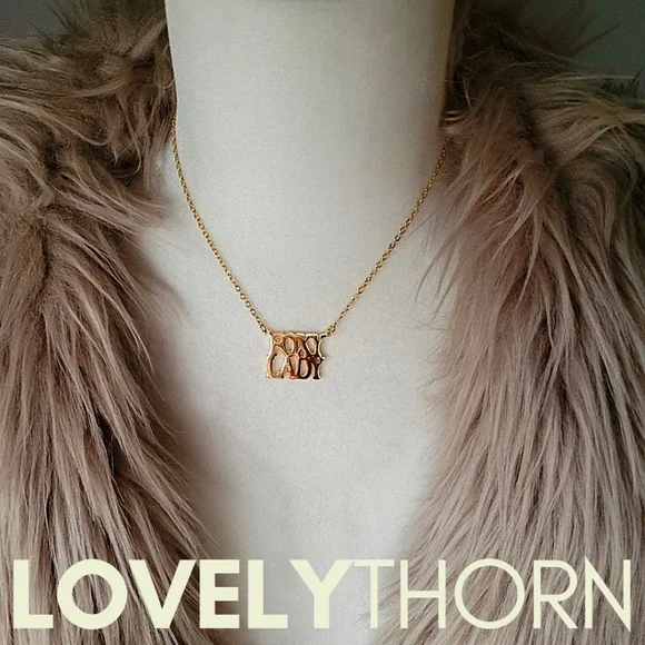 LOVELYTHORN // custom foxy lady 18K gold-plated 16 stainless steel nameplate